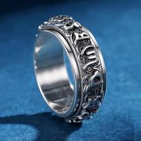 Rotable Mens Rings Hollow Out Six-Character Mantra Vintage Ring Fine Style Couple Style Party Banquet Jewelry 7.75