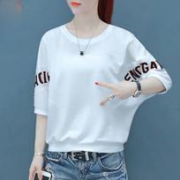 Short-sleeved T-shirt Women's Summer Loose Korean Casual Bat Shirt Five-point Sleeve Women's T-shirt M