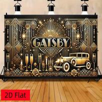 2D Luxe Black Gold Gatsby Art Deco Backdrop Roaring 20s Party Background 47.2x31.5inch/120*80cm