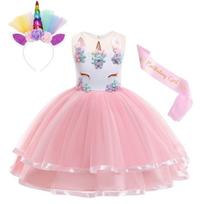 Unicorn Princess Tutu Dress for Girls Carnival Cosplay Costume, Halloween Christmas Party Outfit, Ballet Tutu, Cotton Pink, 5-6 Years 120cm 140 CM fuksija