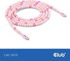 Club3D USB-C į USB-C kabelis CAC-3010, 2m, 60W PD, rožinė, 1 vyr. USB-C jungtis, 1 vyr. USB-C jungtis