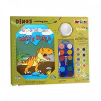 Kūrybinis rinkinys Toy Color Dino (spalvinimo albumas+temperos dažai+akvareliniai dažai+teptukas)