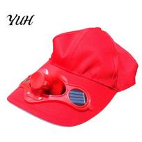 Women's Men's Summer Fishing Cap Solar Power Cool Fan Beach Boater Hat Gift raudona