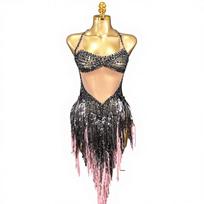 New Sexy Spicy Girl Black Rhinestone Fringe Spandex/Cotton Dance Performance Costume for Latin Club Party & Ballroom S juoda