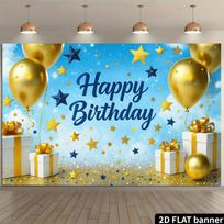 Luxurious gold and white balloon birthday party backdrop featuring a  Happy Birthday  theme design 47.2x31.5inch/120*80cm