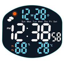 Orų stotis Didelis skaitmeninis sieninis laikrodis TEMPERATŪRA Drėgmė Data Savaitės diena Naktinis režimas Stalo laikrodis 2 žadintuvai 12/24H USB LED žadintuvas (Blue,10inch  25.6x23cm) mėlyna