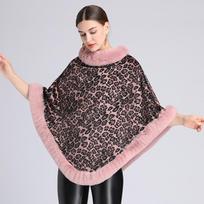 Vintažinio megzto dirbtinio kailio pončo, leopardo rašto rašto paltas be rankovių, žieminis, storas pamušalas, megztinis, apsiaustas, šilta skara moterims One size rožinė