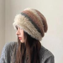 New Women's Winter Hats Fluffy Slouch Baggy Beanie Ladies Soft Knit Furry Pullover Bonnet for Women 55-60cm