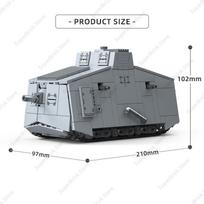 Pirmojo pasaulinio karo vokiečių tanko „Sturmpanzerwagen A7V“ modelio konstruktorius, Viljamo II mobilioji tvirtovė, karo karinė transporto priemonė, kaladėlė, žaislinė dovana gray