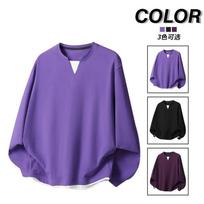 Casual Fake Two-piece Long-sleeved T-shirt for Men In Autumn Winter Loose  Simple Double Layer L violetinė