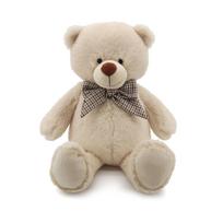 Classic Cream Teddy Bear Plush Toy with Plaid Bow Tie Soft Stuffed Animal Doll Cute Bear Plushie for Kids Birthday Gift Home 36cm