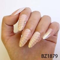 Handmade Manicure Medium Almond Nails New Summer French Limited Press on Design with Adhesive Nail File Set BZ1879
