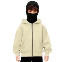 Boys Winter Hoodie Sweatshirt With Face Zip Up Windproof Warm Sports Jacket With Pockets Casual Hooded Coats 170 chaki