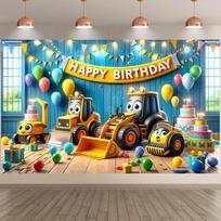 1. A multi-functional building-type excavator bulldozer birthday banner, perfect for party decoration 47.2x31.5inch/120*80cm