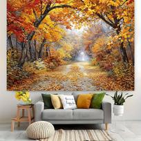 1 piece of autumn forest path fallen leaves scenery background fabric party banner artistic romantic wedding birthday party 47.2x31.5inch/120*80cm