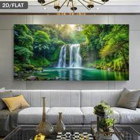 Vienas didelis modernus minimalistinis drobės paveikslas - Be rėmo sodriai žalias miško krioklio sienos meno plakatas - 90.6x70.8inch/230*180cm gray