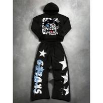 Trendy Patterned Hooded Sweatshirt Wide Leg Pants Set Simple and Slim Fit Suitable for Commuting Sports and Family Use S juoda