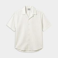 Weekhour Herringbone Open Collar Half Shirt Beige BEIGE/M