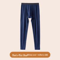 Men's Autumn Wool-Silk Thermal German Velvet Thickened Warm Pants L blue