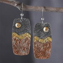 Retro Ethnic Style Wavy Pattern Simple Old Carving Combination Earrings