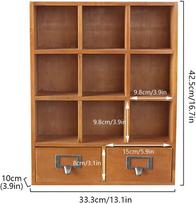 9 Compartment Wooden Storage Cabinet, Vintage Wooden Display Organizer with Two Drawer, Wall Mount or Freestanding ruda
