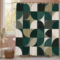Moderni geometrinė pusapskritimio grafika dušo užuolaida, dekoratyvinė vonios kambario dušo užuolaida, vandeniui atspari dušo užuolaida su kabliukais 90x180cm-35x70in