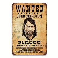 John Marston Ieškomas Pabėgėlis Metalinė Skardinė Plakatas Kaimiškas Sienos Menas Senovinis Namų Kavinės Dekoras Kalėdinė Dovana Meninis 20x30cm（7.8x11.8inch） beige
