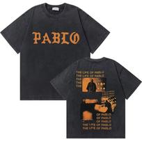 Washed Vintage Rapper Kanye West Graphic Tshirts THE LIFE OF PABLO Cover Print Tshirt Men Hip Hop Fashion Oversized T Shirts M