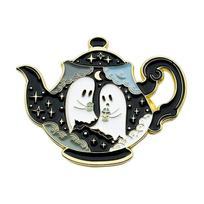 Kawaii Ghost Teapot Enamel Pin Hard Enamel Halloween Gift Lapel Pins Badge  Holiday Accessories juoda