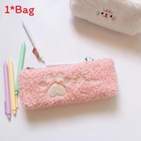 Cute Cat Paw Plush Pencil Case With Soft Material For Students And Girls rožinė