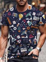 Science Men's T-Shirt Summer Casual Fashion Math Science Printed Round Neck Short Sleeved Top Daliy Street Vintage Men's Clothes S