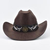 Faux Leather Cow Print Cowboy Hat Vintage Gentleman Cowgirl Jazz Hats for Men Women Sombrero Hombre One Size