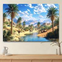 2D plane design, 1 realistic desert oasis photography flag - Middle Eastern landscape painting, featuring camels 47.2x31.5inch/120*80cm