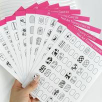 10 vnt. daugkartinių nagų dailės piešimo praktikos kortelių, lipinamų nagų dailės praktikos kortelių pradedantiesiems, nagų dailės treniruočių kortelių laikiklis 10pcs mix tracing card pink