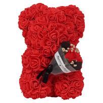 24cm Size Eternal Rose Bear Flower Bouquet Long Lasting Rose Bear Foam Flowers Artificial Rose Artificial Foam Flowers Bear raudona