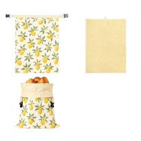 Linen Cotton Beeswax Bread Bags Removable Inner Bag Lock Closure Bread Storage Bag Fruit Pattern Beeswax Coated Bags for Baking