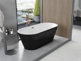 Mexen Yara laisvai pastatoma vonia su grioveliais 170 x 75 cm, balta/juoda, perpylimas gun gray šlifuotas - 52861707575-66, 170 x 75 cm