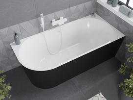Mexen Mia laisvai stovinti kampinė dešinė vonia 150 x 75 cm, balta/juoda, baltas perlietas - 52691507575P-20, 150 x 75 cm