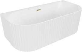 Mexen Sella laisvai pastatoma prie sienos rifliuota vonia 150 x 75 cm, balta matinė, auksinė perpylimo anga - 52711507501-50, 150 x 75 cm