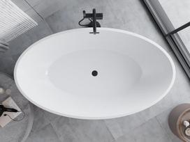 Mexen Nike laisvai stovinti vonia 175 x 100 cm, balta, juodas pertekėjimas - 54071751000-70, 175 x 100 cm