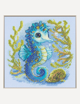 Jūrų arkliuko siuvinėjimo kryželiu rinkinys su 14 ct Aida (15×15 cm)