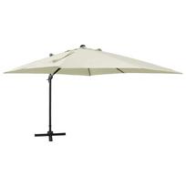 vidaXL Gembinis skėtis su stulpu ir LED lemputėmis, smėlio, 300cm