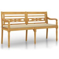 vidaXL Batavia suoliukas su smėlio spalvos pagalvėle, 150cm, tikmedis