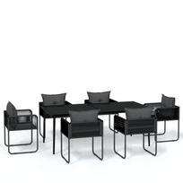 vidaXL Sodo valgomojo baldų komplektas, 7 dalių, juodos spalvos