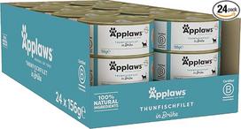 "Applaws 100% Natural Premium Wet Cat Food Tuna Fillet in Broth" - 24 skardinių po 156 g pakuotė