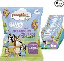 "Bluey" ekologiški daugiagrūdžiai užkandžiai "Churros" su obuoliais ir cinamonu (8 vnt.) be priedų - užkandis vaikams nuo 3 metų (8 x 40 g) "Pumpkin Organics