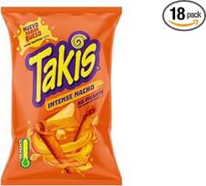 "Takis" kukurūzų traškučiai - 18 x 100 g - karštieji traškučiai valandos vertės pakuotėje (Intense Nacho)