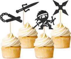 24 vienetų Ninja Cupcake Toppers Ninja Warrior Cake Picks vaikams Ninja tema gimtadienio šalis dekoracijos Kūdikių dušas torto dekoracijos