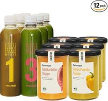 3 dienų ekologiškų sriubų programa – 6 sriubos + 6 sultys (12 patiekalų) – Batatų ir geltonųjų paprikų sriuba – „Milly Mint“ ir „Pablo Pear“ sultys – veganiškos, paruoštos vartoti šaltos