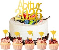 6 vnt. rinkinys: „Graduation 2026“ torto papuošalai ir absolvento kepurė, torto papuošalas – absolventų dovana, akrilo cupcake papuošalas, skirtas absolventų šventei